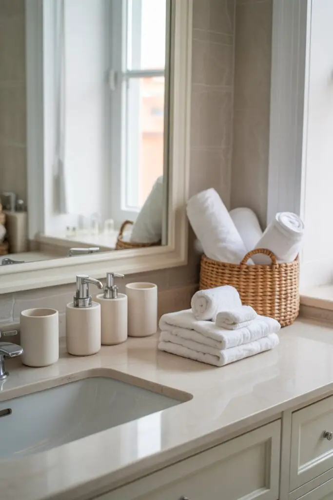 How to Make a Small Bathroom Look Clean and Organized 5 Choose a Light, Cohesive Color Palette