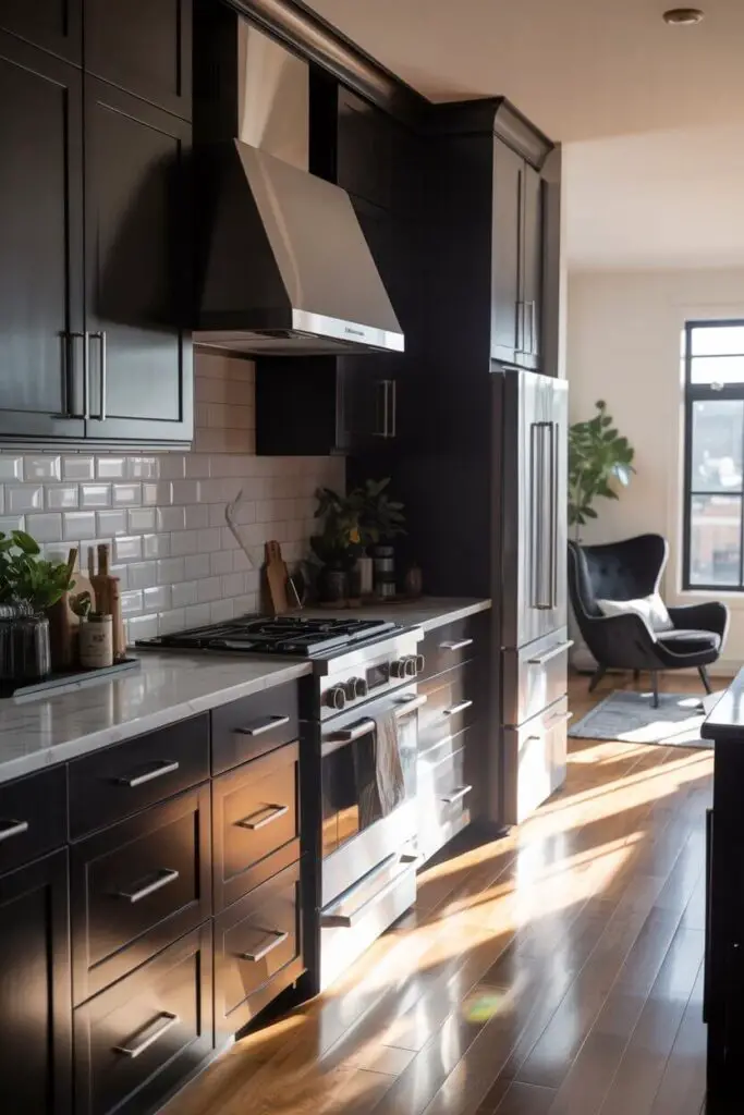 How to Design a Luxury Kitchen with a Bold Black and White Theme 15 Coordinate with Adjoining Spaces