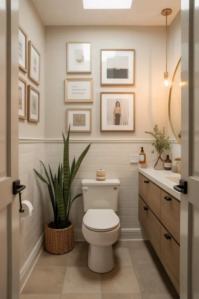 How to Incorporate Art in a Small Bathroom Design (Without Making It Feel Cluttered) 9 Gallery Wall in a Small Bathroom Yes, But…