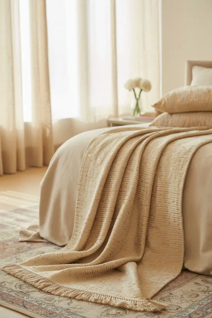 How to Incorporate Gold Accents in a Classy Bedroom: 13 Stunning Ways That Actually Work ✨ 8 Go Soft With Gold Textiles
