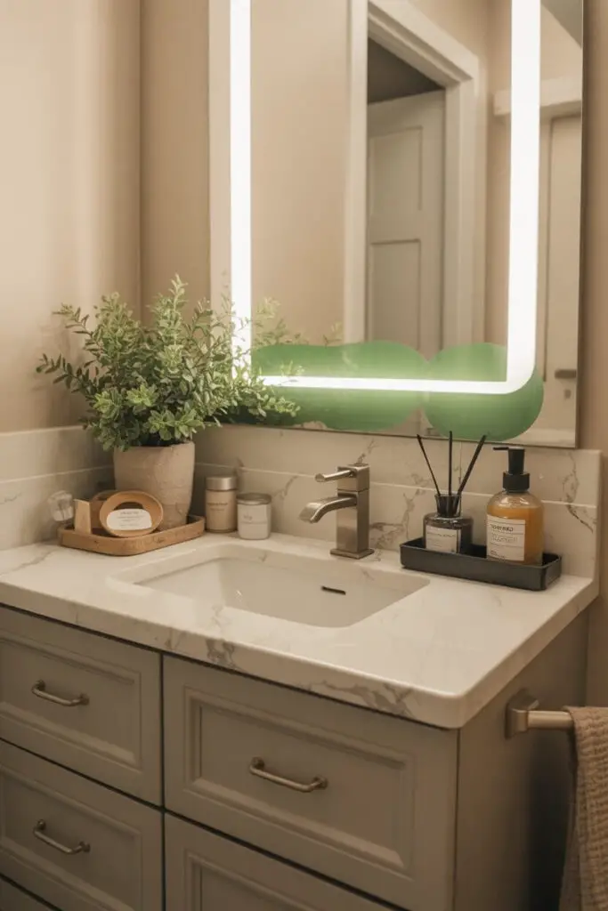 How to Make a Small Bathroom Look Clean and Organized 7 Keep Countertops Minimal (and Pretty)