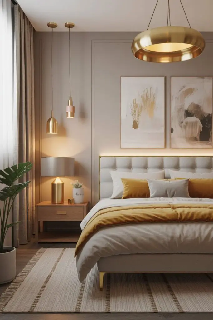 How to Incorporate Gold Accents in a Classy Bedroom: 13 Stunning Ways That Actually Work ✨ 3 Layer Lighting With Golden Touches