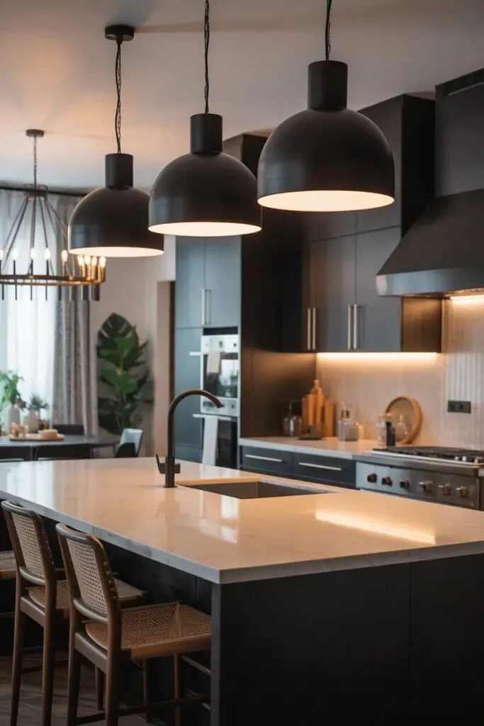 How to Design a Luxury Kitchen with a Bold Black and White Theme 10 Lighting Sets the Tone