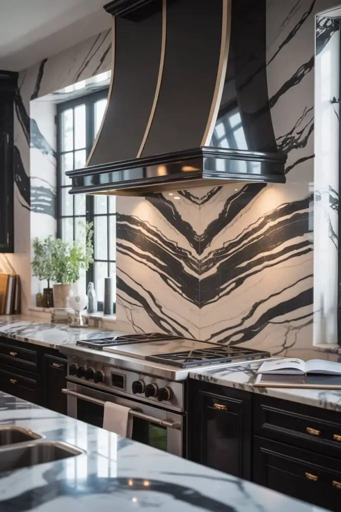 How to Design a Luxury Kitchen with a Bold Black and White Theme 8 Make the Backsplash a Showpiece