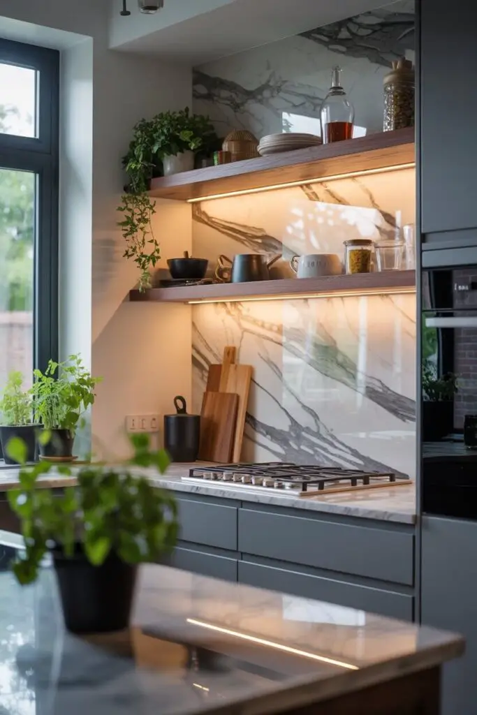 How to Create a Luxurious Kitchen with Open Shelving: 13 Design Secrets 7 Make the Backsplash a Star