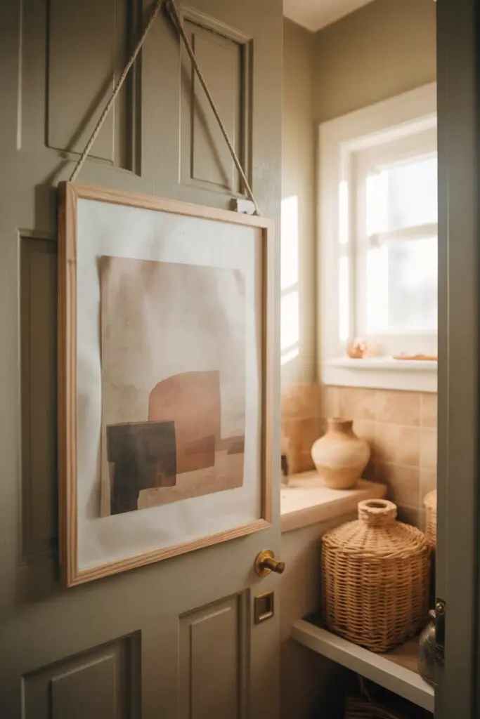 How to Incorporate Art in a Small Bathroom Design (Without Making It Feel Cluttered) 7 On the Back of the Door