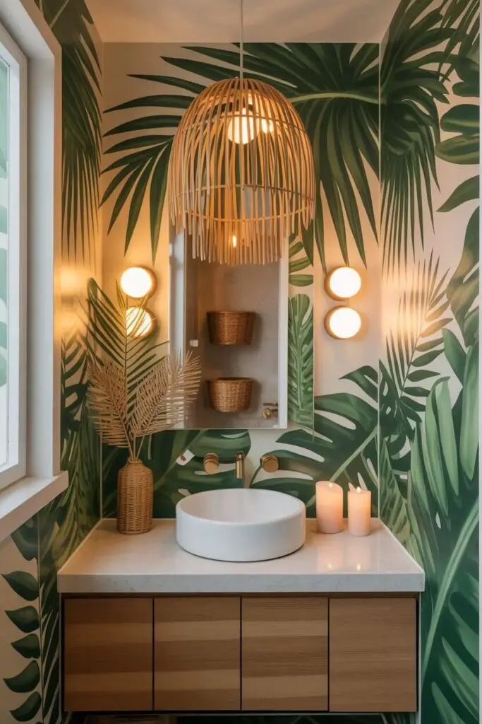 How to Create a Tropical Look in a Small Bathroom (Without Needing a Plane Ticket) 4 Play with Lighting