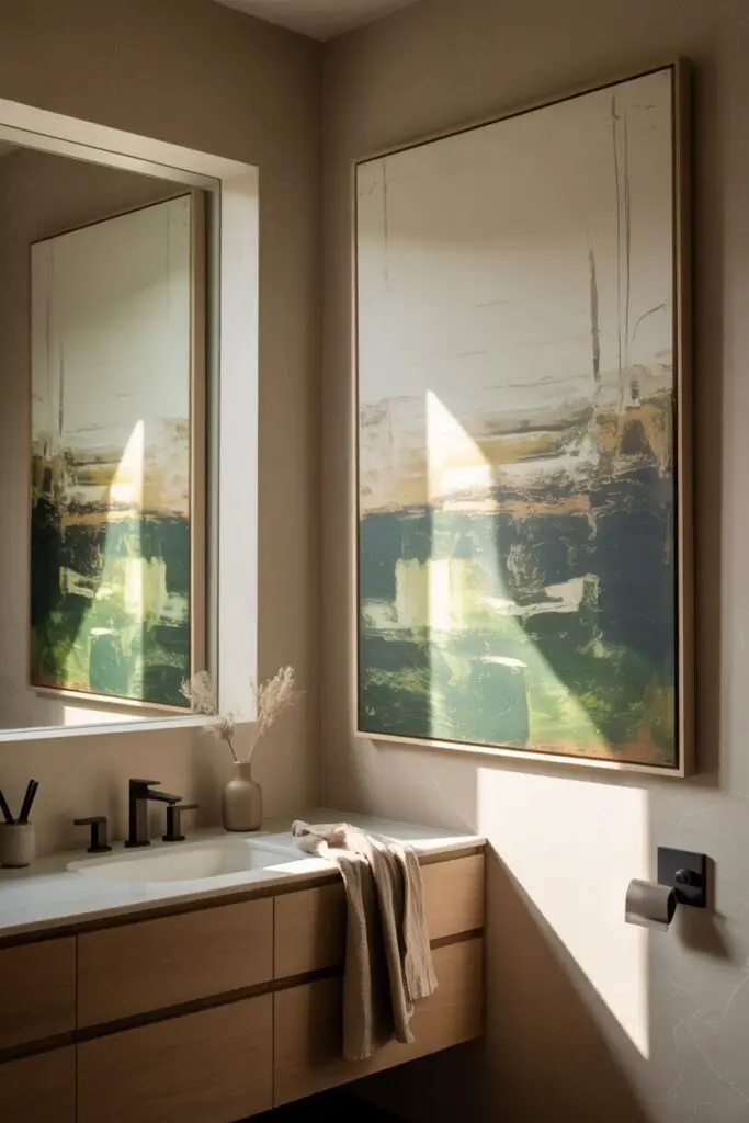 How to Incorporate Art in a Small Bathroom Design (Without Making It Feel Cluttered) 8 Playing with Scale in a Small Bathroom