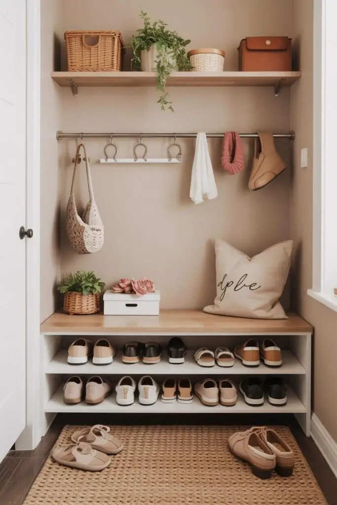 Shoe Shelves Above the Bench