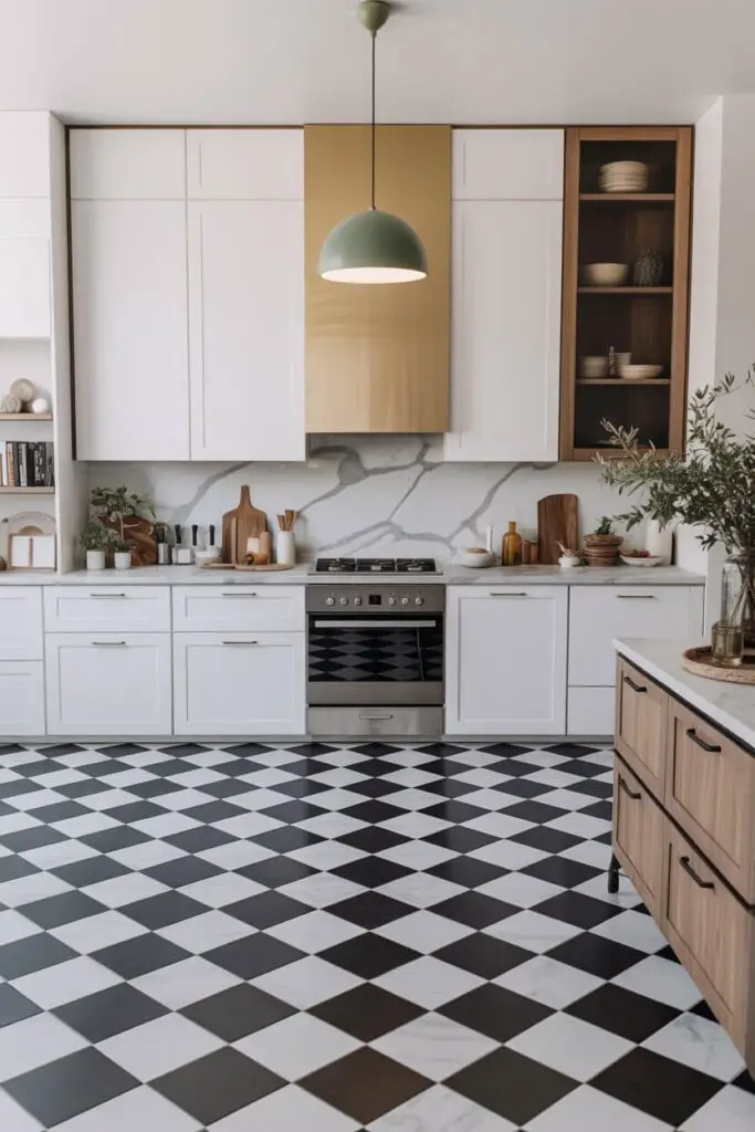 How to Design a Luxury Kitchen with a Bold Black and White Theme 6 Think Flooring Like a Fashion Stylist