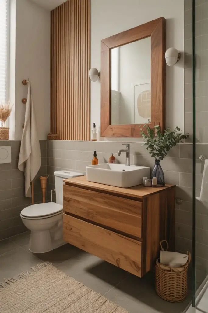 How to Incorporate Wood Accents into a Small Bathroom (Warmth, Style, and Zero Cabin Overload) 3 Wood as the Star Statement Pieces