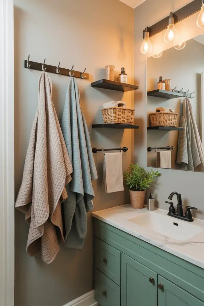 How Can I Maximize Storage in Tiny Bathroom (without Turning it into a Clutter Cave)? 7 Work the walls hooks, rails, and bars