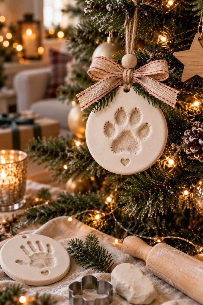 Personalized Christmas Ornaments: 10 Easy Keepsake Ideas 6 Personalized handprint Christmas keepsake ornament displayed with festive greenery and handcrafted holiday decorations.