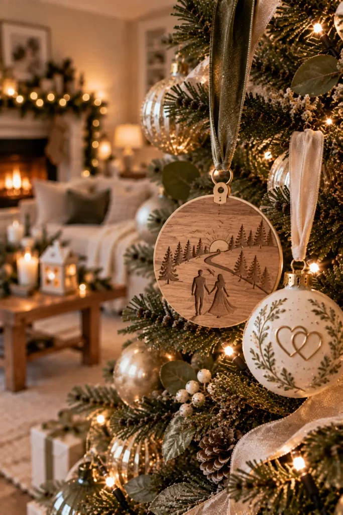 First Christmas Married Ornaments: 10 Creative Ideas 10 Sentimental first Christmas married ornament representing a couple's continuing story and yearly tradition.